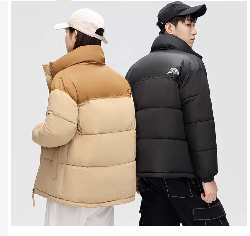 Winter down short cotton jacket for men and women, color blocked thick warm jacket