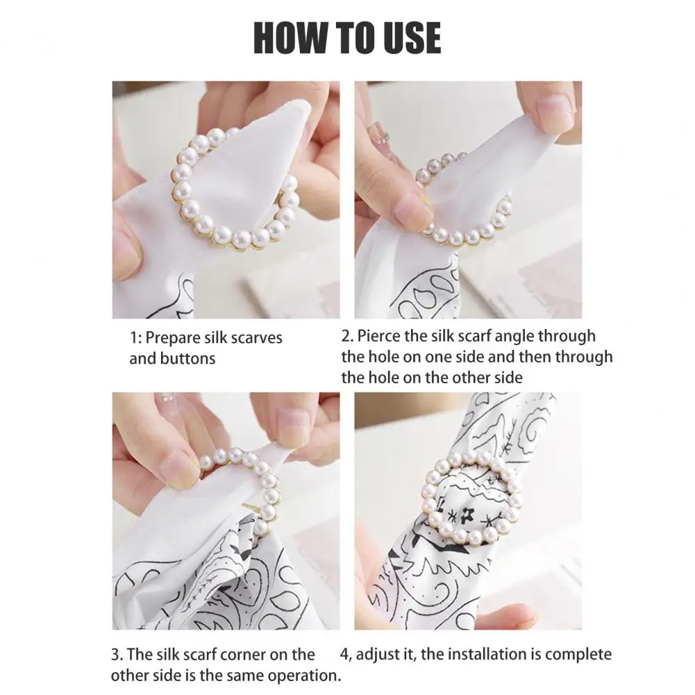 Scarf Loop Clip Fashionable Scarf Ring Clips with Rhinestone Faux Pearl Metal Shirt Ties Buckle for Women Set of 4 Pieces