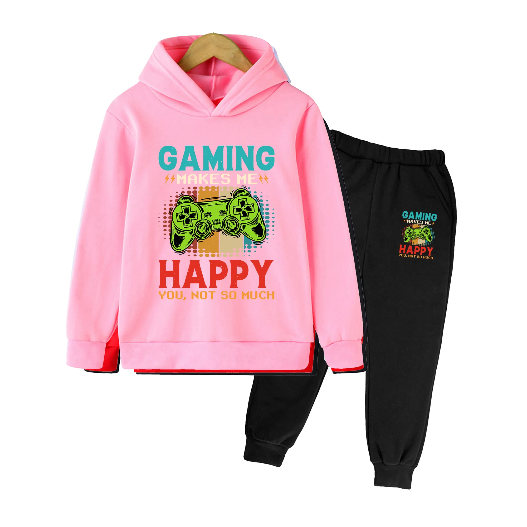 Boys Girls Gaming Print Hoodie & Sweatpants Set Casual Long Sleeve Sportswear for Daily Wear Game Lovers