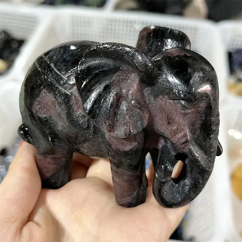 

Natural Garnet Elephant Room Decoration Healing Crystal Animal Figurine Reiki Carved Stones Gift 1PCS