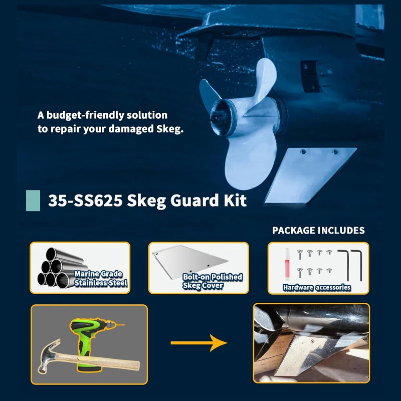 35-SS625 Skeg Guard Kit Safe-Skeg Stainless Steel Protector Fit for Mercury/Mariner, Honda, and Force Models Outboard Repair Kit