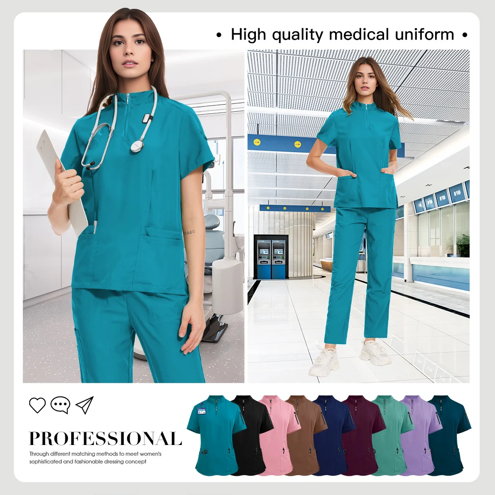 Niaahinn Medical Work Clothes Women Surgical Uniform Pet Hospital Veterinary Scrub Set Multicolor Dental Clinic Surgery Workwear