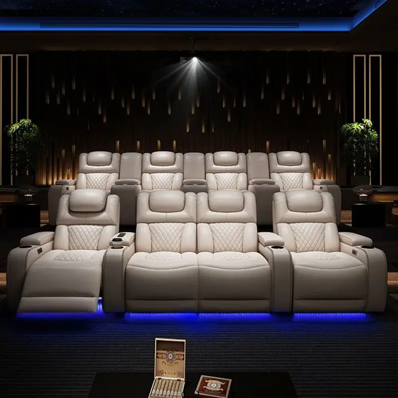 Villa audio video viewing sofa leather home theater dual electric function combination film and television hall seat
