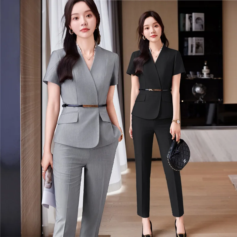 Business Suit Women's Summer Dignified Goddess Fan Gao End Jewelry Hotel Front Desk Reception Labor Suit Beautician Suit