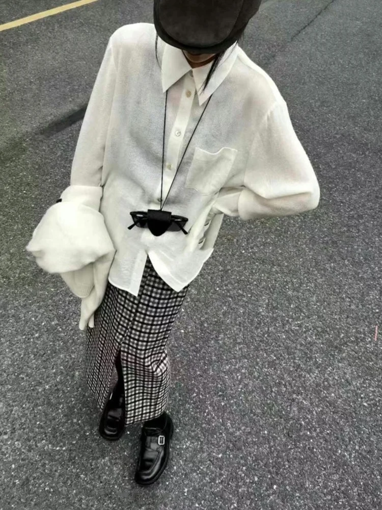 

Women's Merino Wool irt Autumn Winter Fine Spun Wool ket Turn-down Collar Commute Ele Versatile Button-up irt