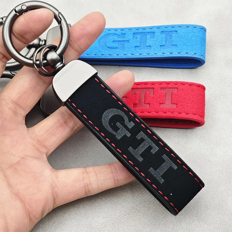 Women Man Suede Leather GTI Keychain Car Key Ring For Volkswagen VW Golf 4 5 6 7 8 MK4 MK5 MK6 MK7 MK8 GTI Keychain Accessories