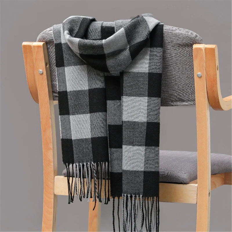 Winter Scarf Tartan Plaid Check Tassel Scarf Men Women Cold Weather Neck Gear