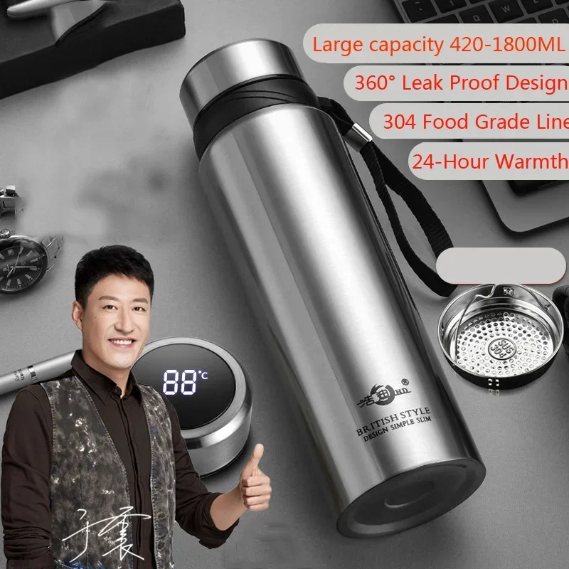 Botella termo de gran capacidad para negocios, termo de 1 litro con aislamiento, vaso de viaje, botellas térmicas portátiles, taza de 1500/1800ml