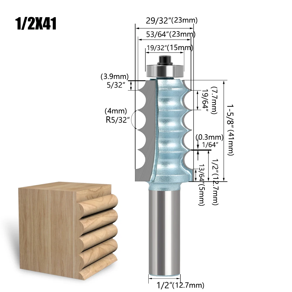 8mm 12mm 12.7mm Shank Four Bead & four Flute Large Molding Router Bits Set Line Knife Woodworking Cutter