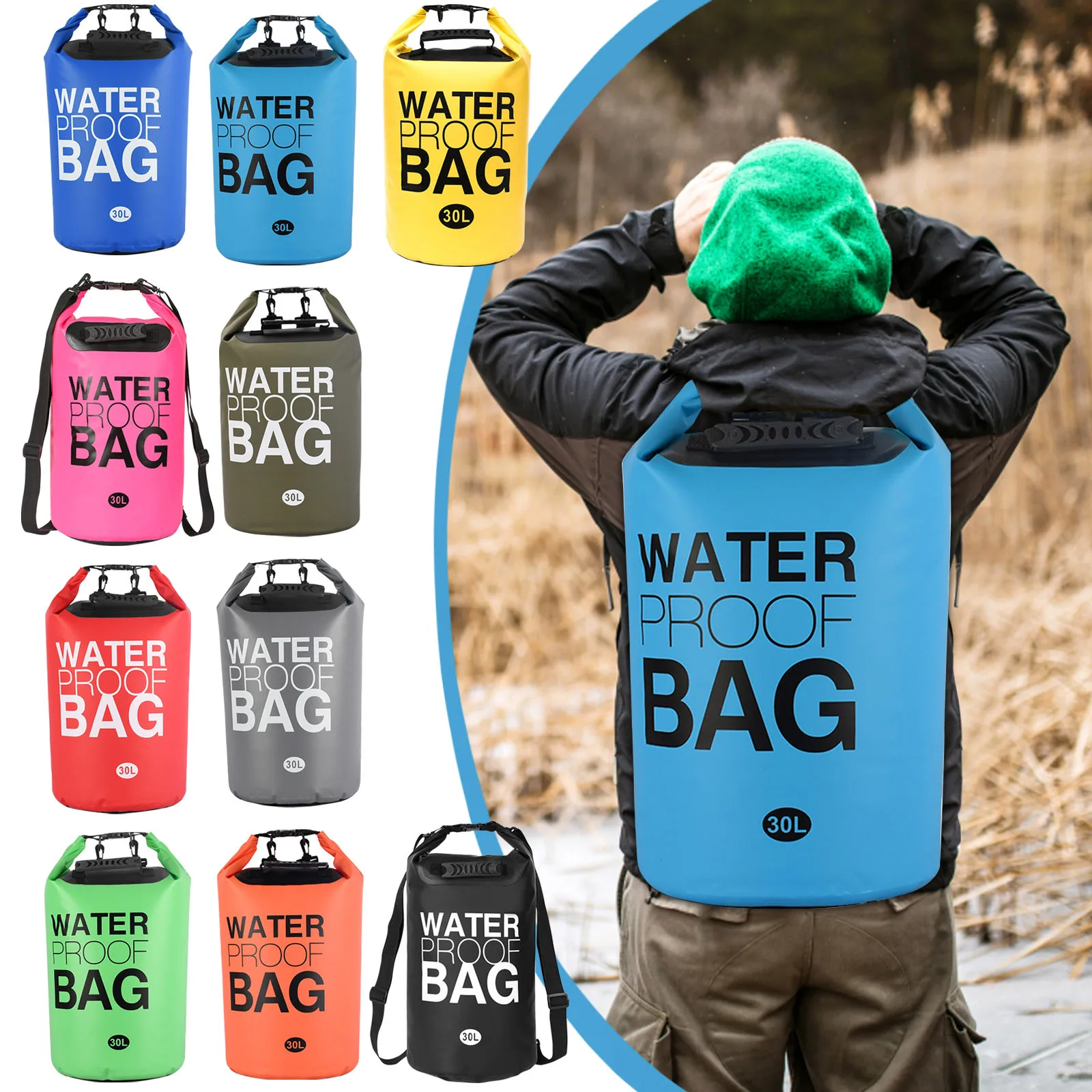 30l Outdoor Waterproof Dry Bag Camping Drifting Hiking Swimming Rafting Kayaking River Trekking Travel Storage Bags