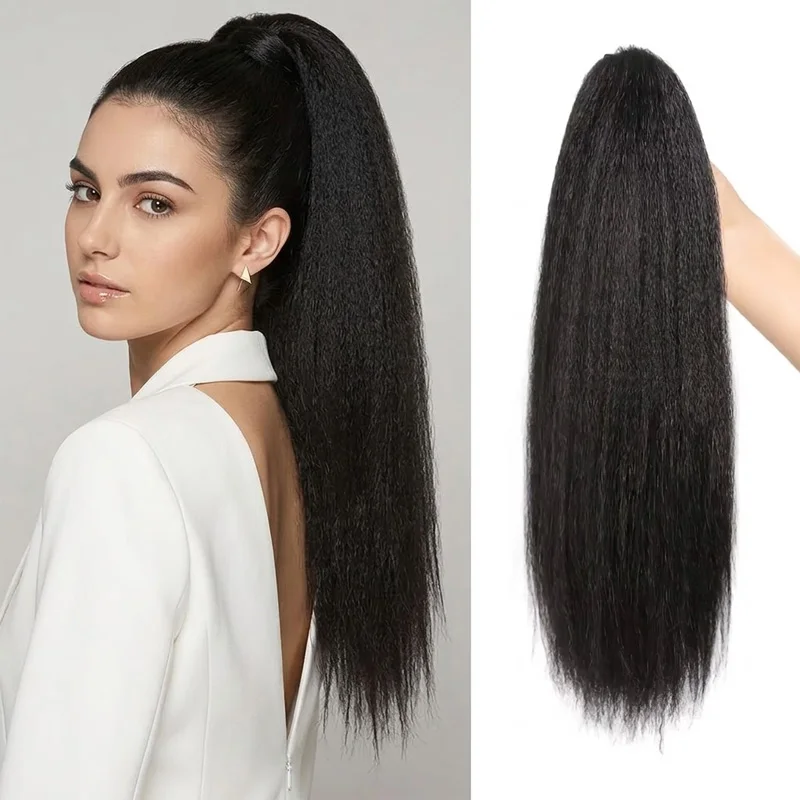 12 Inch Blonde Kinky Straight Ponytail Extension Synthetic Corn Wave Pony Tail Hairpiece Wrap Around Fake Hair For Women