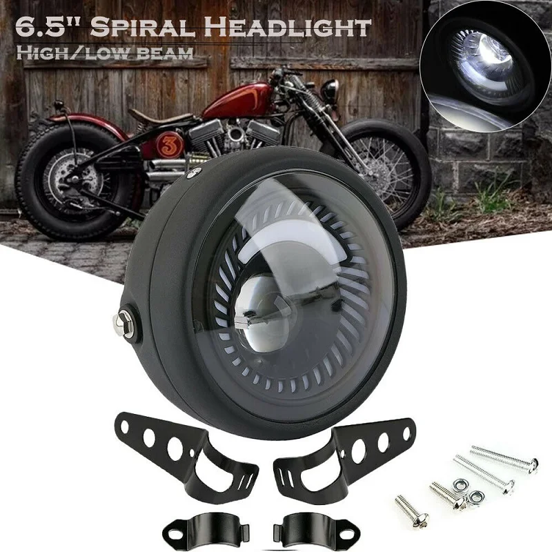 

Motorcycle Cafe Racer Bobber 6.5 Inch Led Motorcycle Headlight Spiral White Side Mount Bracket Motorcycle Accessories