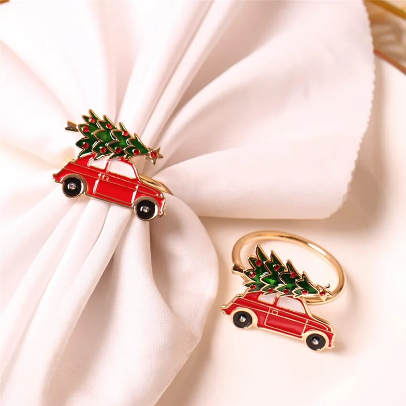 6Pcs Cute Car Shape Metal Christmas Napkin Ring Holder Multicolor Tissue Ring Napkin Buckle Table Decor