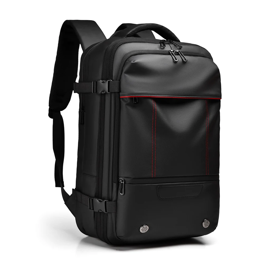 Expandable PU Travel Backpack with Laptop Compartment and Padded Shoulder Straps in Black or Gray for Work and Weekend Trips
