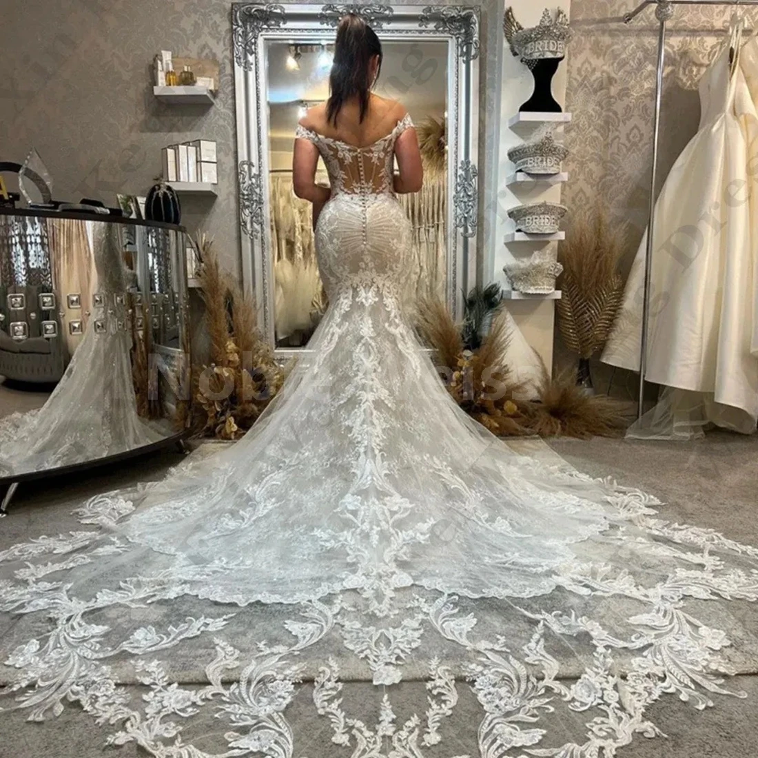 Lace Court Train Wedding Dress Bridal Gown Mermaid Strapless Dress customized