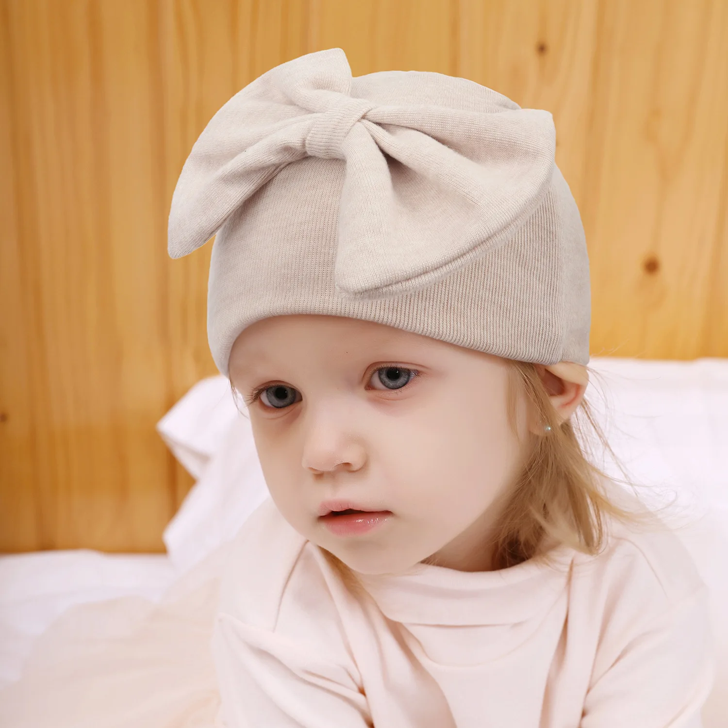 Spring and Fall Baby Fashion Cute Bow Casual All Match Children Warm Comfortable Breathable Solid Color Newborn Fetal Hat