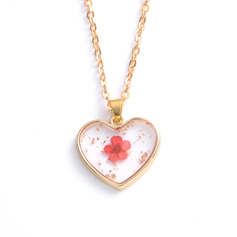 Heart Natural Hibiscus Petal Daisy Sakura Preserved Dried Flower Epoxy Eternal Specimens Artificial Clavicle Pendant Necklace