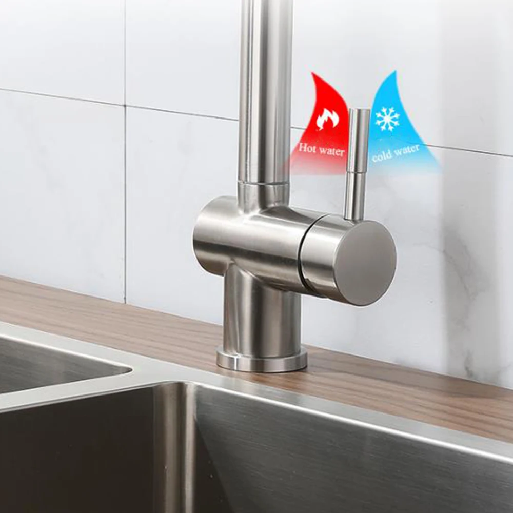 Kitchen Basin Faucet 304Stainless Steel Mixer water Cold& Hot 40 Cm Hoses Pull Out 360 Rotation Ceramic Valve Core Surface Brush