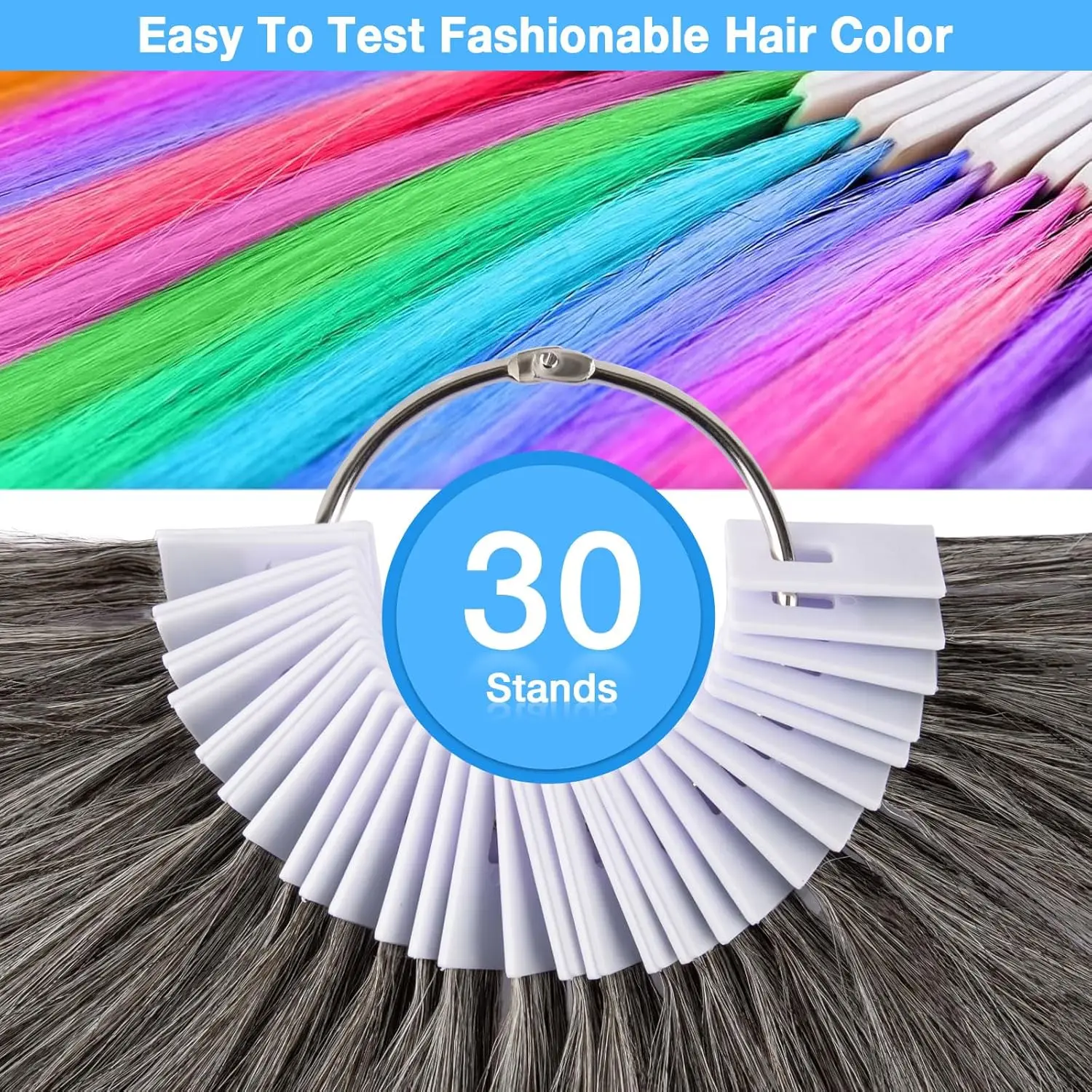 30 قطعة/المجموعة/المجموعة حلقات لون الشعر الرمادي رسومات الشعر البشري الحقيقي حوامل اختبار عينات الألوان لصالون تصفيف الشعر الصباغة ممارسة أداة