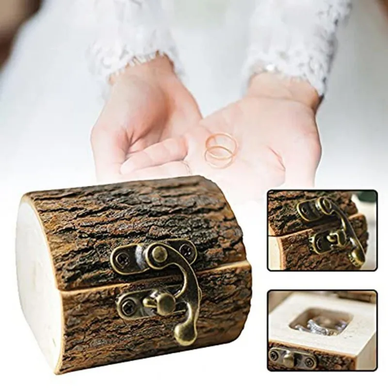 

Creative Ring Box Wooden Handmade Crafts Rustic Jewelry Storage Holder Personalized Ring Bearer Box Wedding Gifts