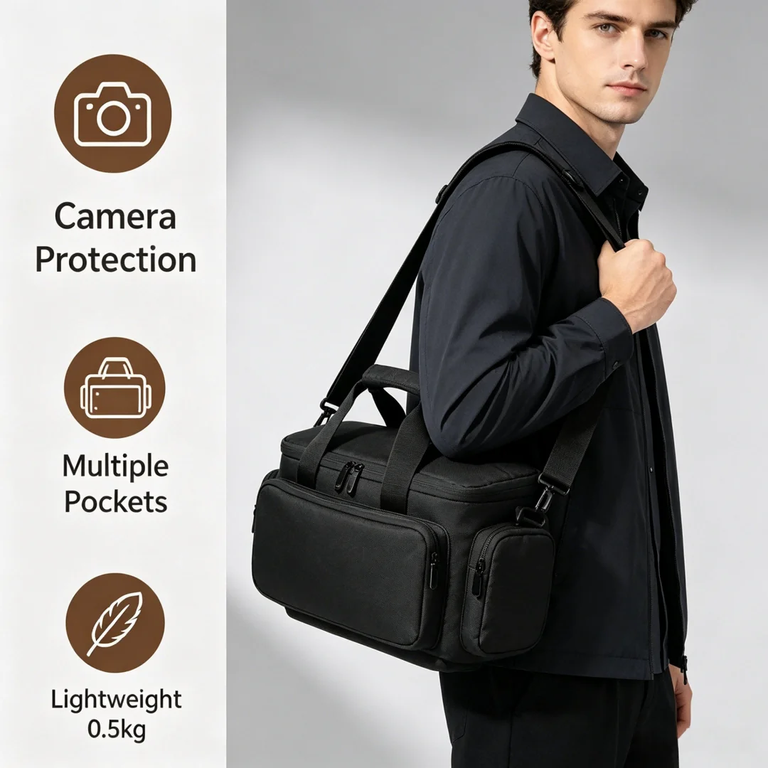 Water‑resistant Shockproof Travel Camera Bag for DSLR Mirrorless Camera with Removable Dividers for Outdoor Photography