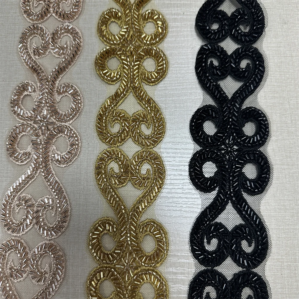 4.5yards gold silver beaded lace trim for wedding bridal