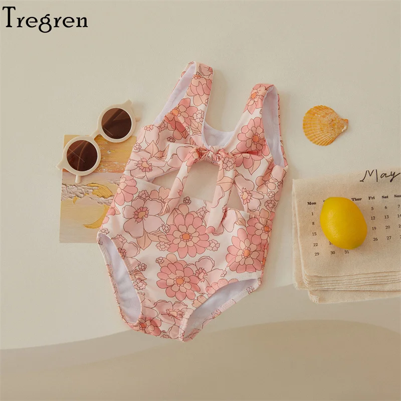 Toddler Baby Girls Floral/Shell Print Swimsuit 2