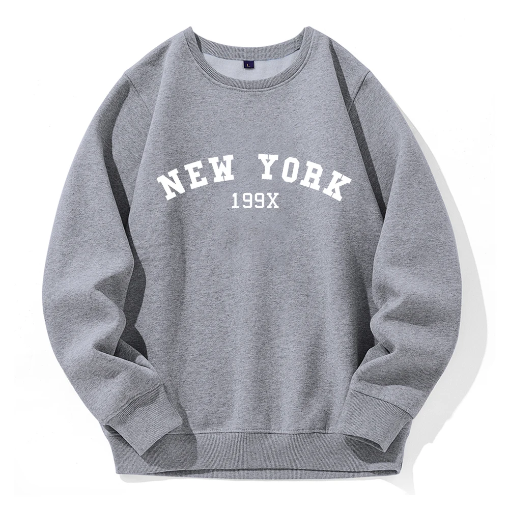 New York 199X Personality Letter Hoody Man Breathable Fleece Warm Hooded Shirt Basic Casual Fashion Hoodies O-Neck Loose Tops