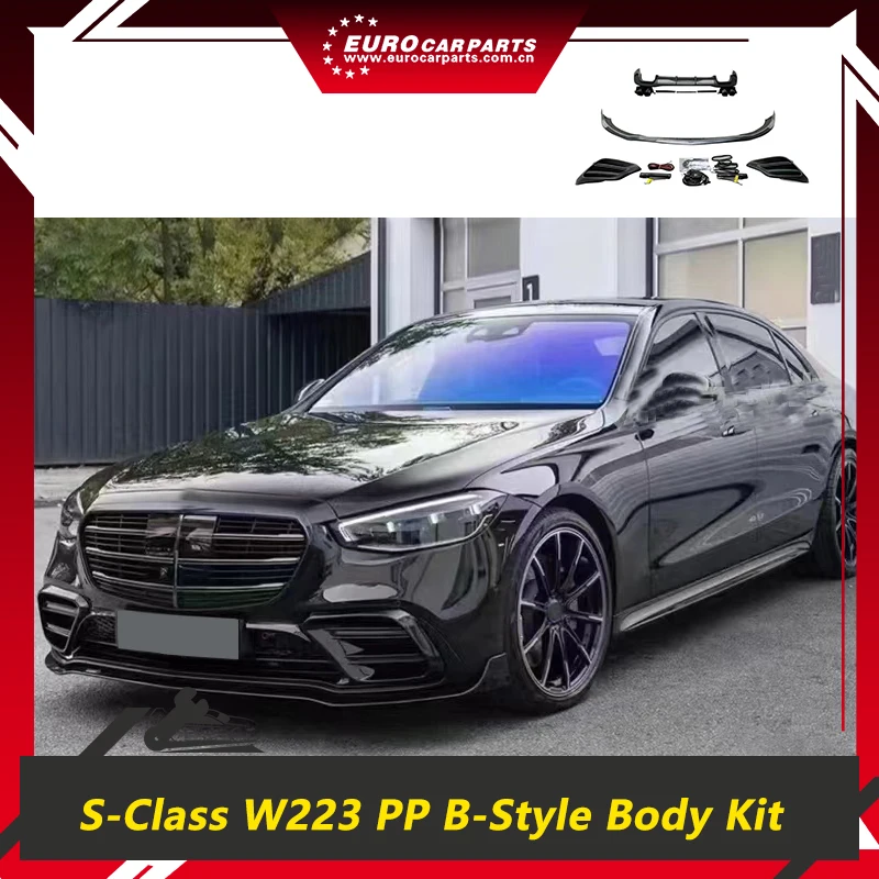 

S-Class W223 B-style Sport Car Front Lip and Diffuser Fit for W223 Plastic Material Front Spoiler Car Bumper Lip W223 Body Kit