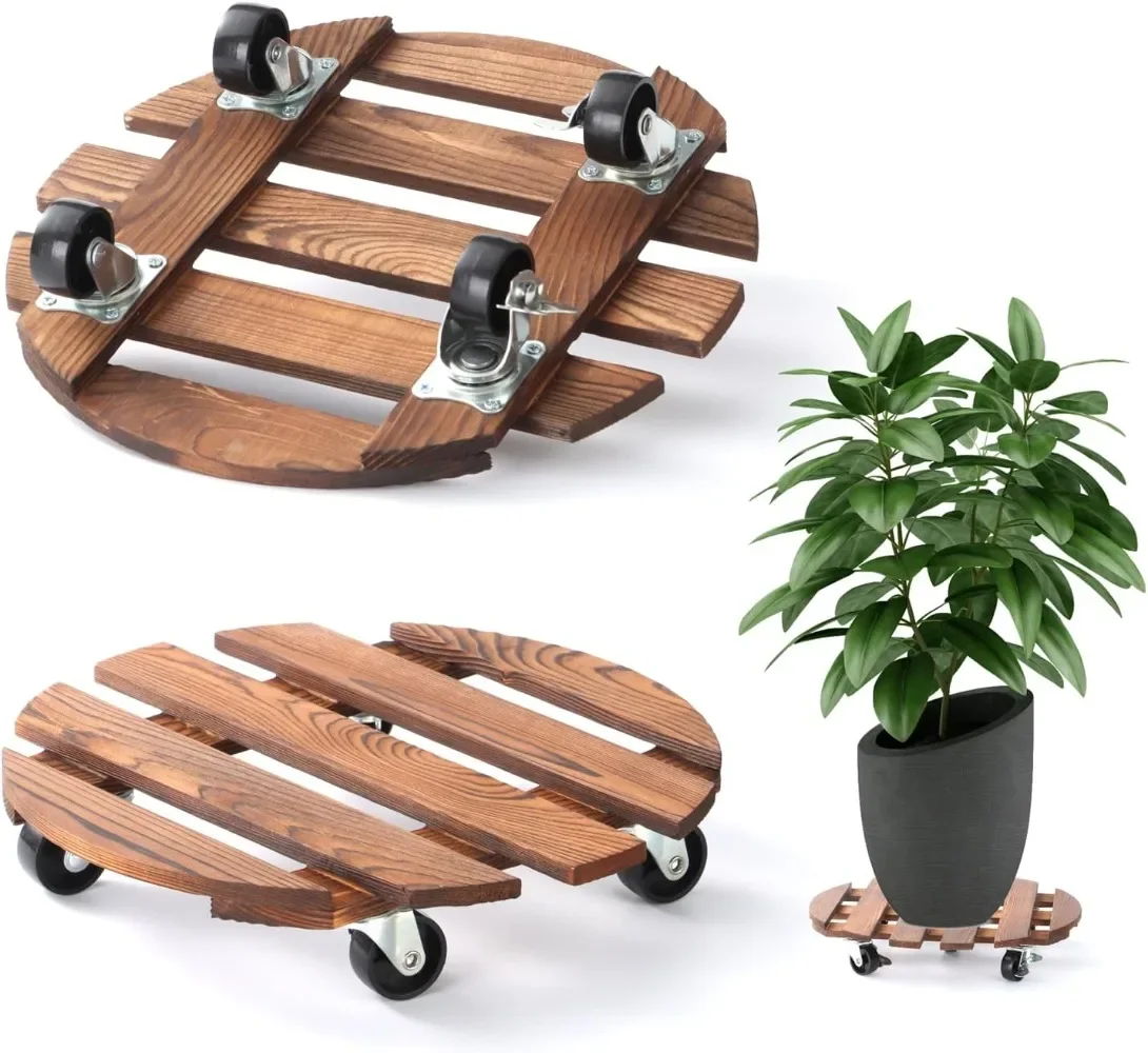 

Plant Caddy with Wheels Rolling Plant Stand 220LB Heavy Duty Wooden Round Pot Trays with 360° Meta Wheels Flower Pots Dolly