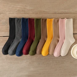 10Pairs Retro Women Cotton Loose Socks Autumn Winter Knitting Solid Color Long Black Pink Korean Japanese Student Girls