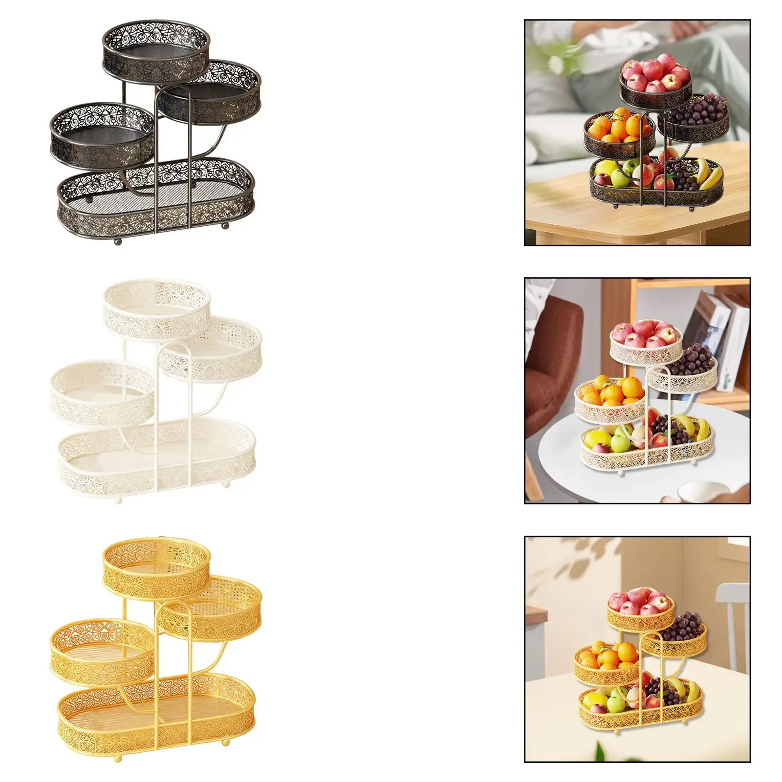 

Elegant Four Tier Kitchen Fruit Basket Tabletop Wire Storage Organizer for Living Room Parties