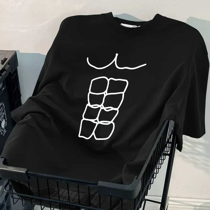 Look At My Eight Pack Abs Fun Creative Pattern Round Neck T-shirt Cotton Summer Trend Fashionable Short Sleeved Casual Style Top