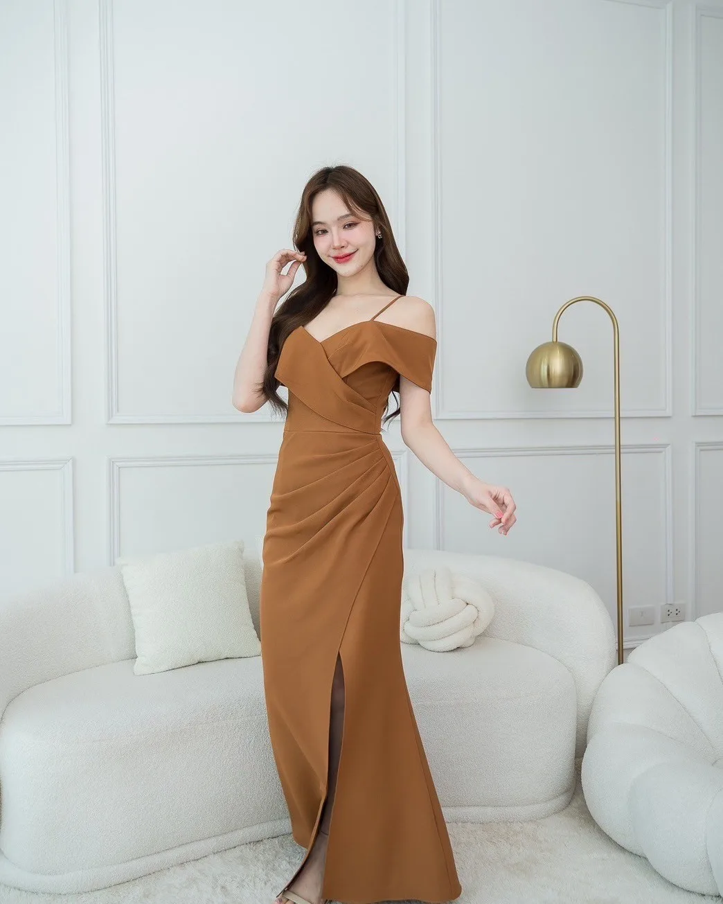 Customized  High Quality Jersey Straight Off the Shoulder Evening Dresses Short Sleeves Strapless Panel Train Party Dre