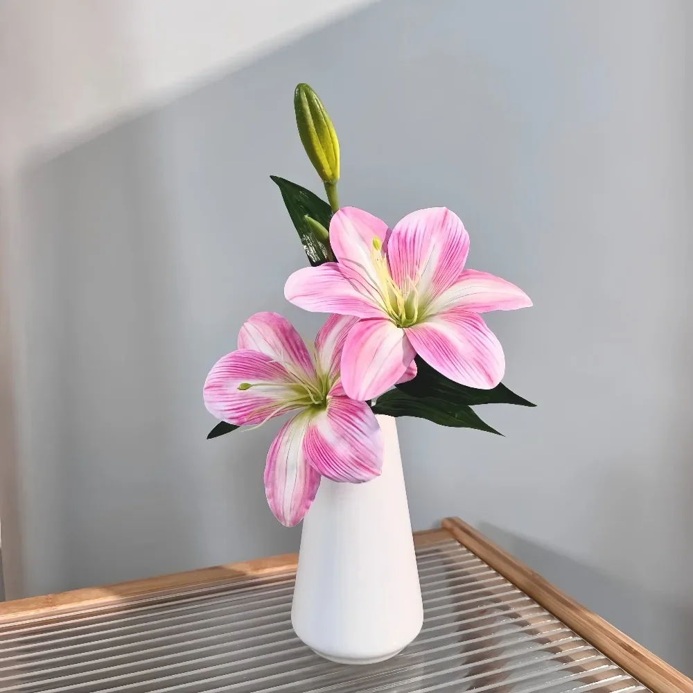 Lily Artificial Flowers Fake Real Touch Lilies 3 Heads Buds Faux Flora for Indoor Home Decor Outdoor Party Easter Lily Flower