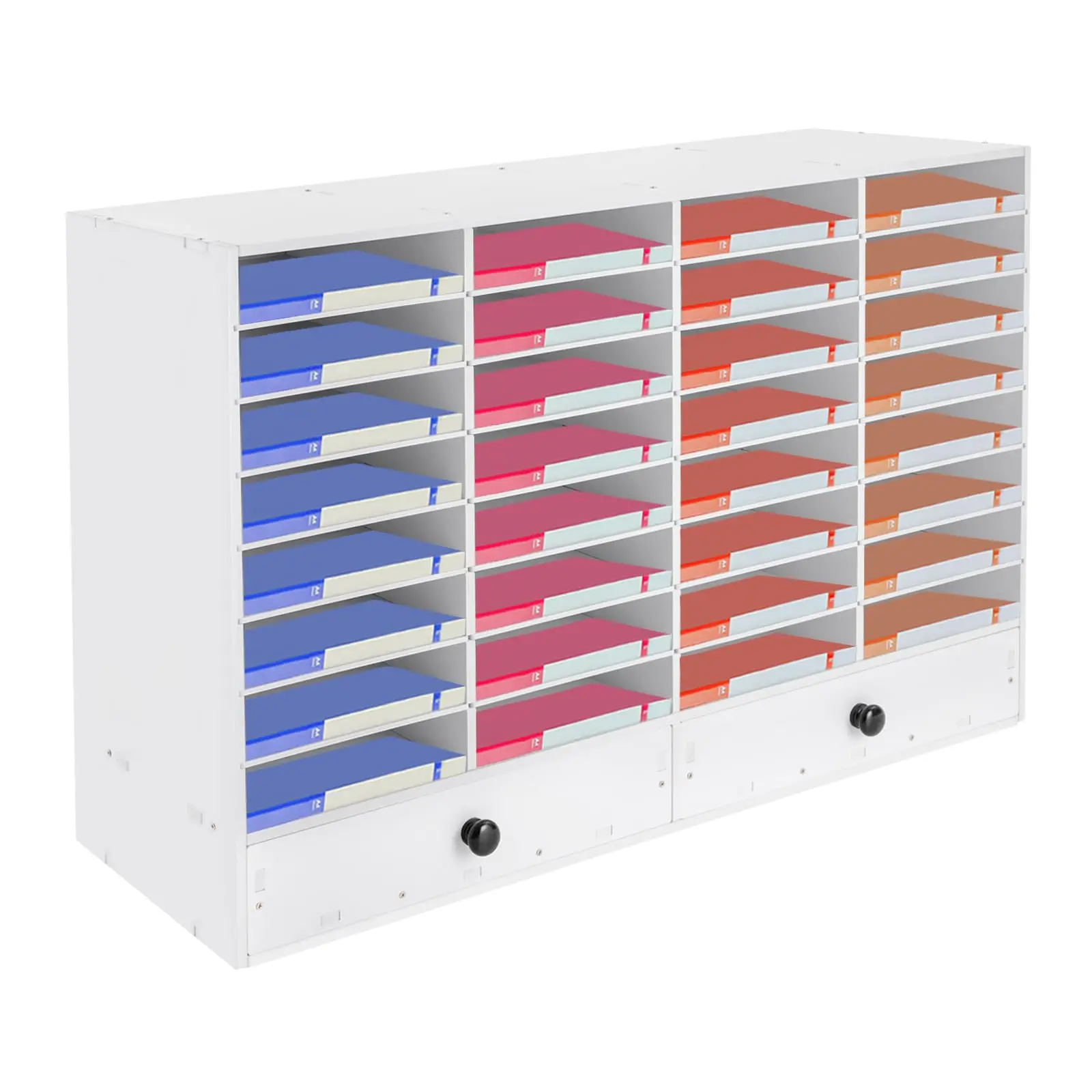 

32 Compartments Literature Organizer with 2 Drawers Adjustable Shelves Desktop File Sorter Mail Center Paper Storage Cabinet Hom