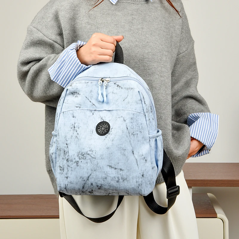 Retro Tie-dye Leopard Pattern Ladies Small Backpack Multi Pocket Casual School Bag Zipper Wear-resistant Fabric Student Daypack