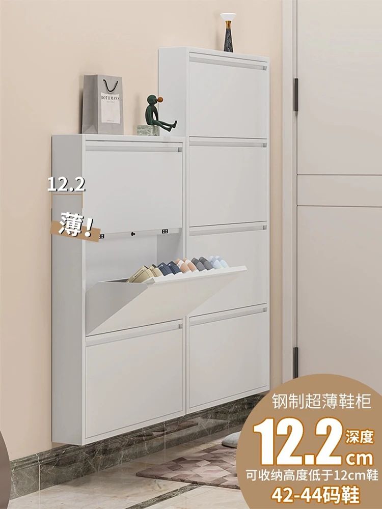Shoe cabinet 12cm ultra-thin storage cabinet at the door of the household Small apartment tipping bucket shoe rack Wrought iron