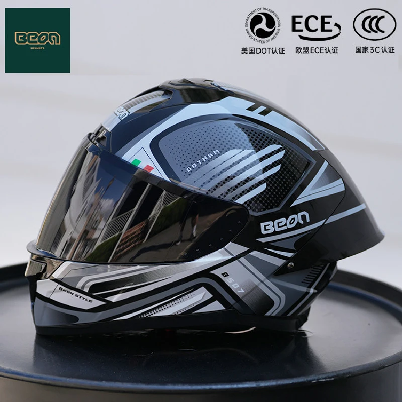 Beon Motorcycle Helmet ECE DOT Certification Full Face Racing Off-road Helmet Large Tail Wing Men Women Cascos Para Moto