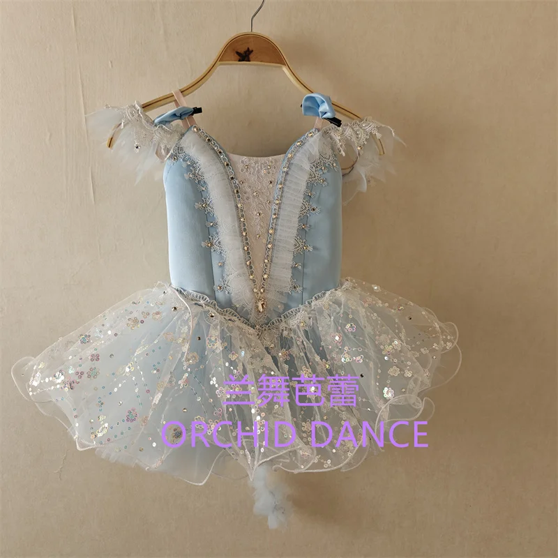 BT01686 High Quality Custom Size Kids Girls  Ballet Dance Performance Wear Gilsay Blue Long Romantic Tutu Dress