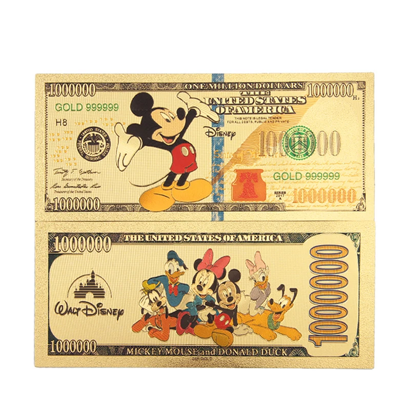 Disney Lilo & Stitch Mickey Minnie Collectible Cards Collection Gold Commemorative Banknote Cartoon Gifts Toys For Children