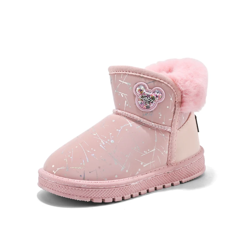 2025 Children Girls Winter Snow Boots Baby Toddler Shoe Kids Ankle Boots Of Girl Plush Pu Shoe Windproof Winter Rainbow Sneaker