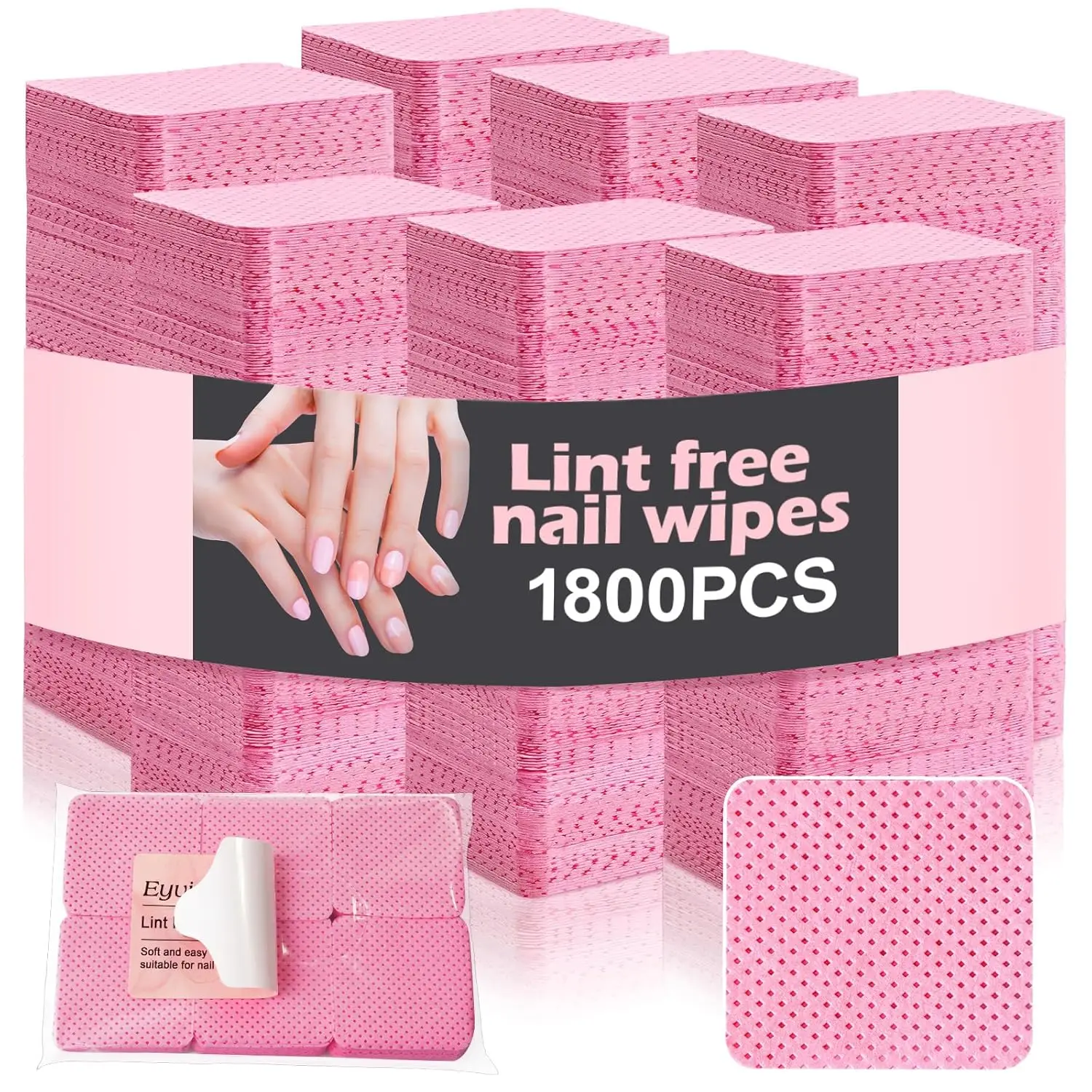 

1800 Pcs Lint Free Nail Wipes for Gel Nails, Polish Remover & Eyelash Glue Cleaner, Pink Cleaning Pads