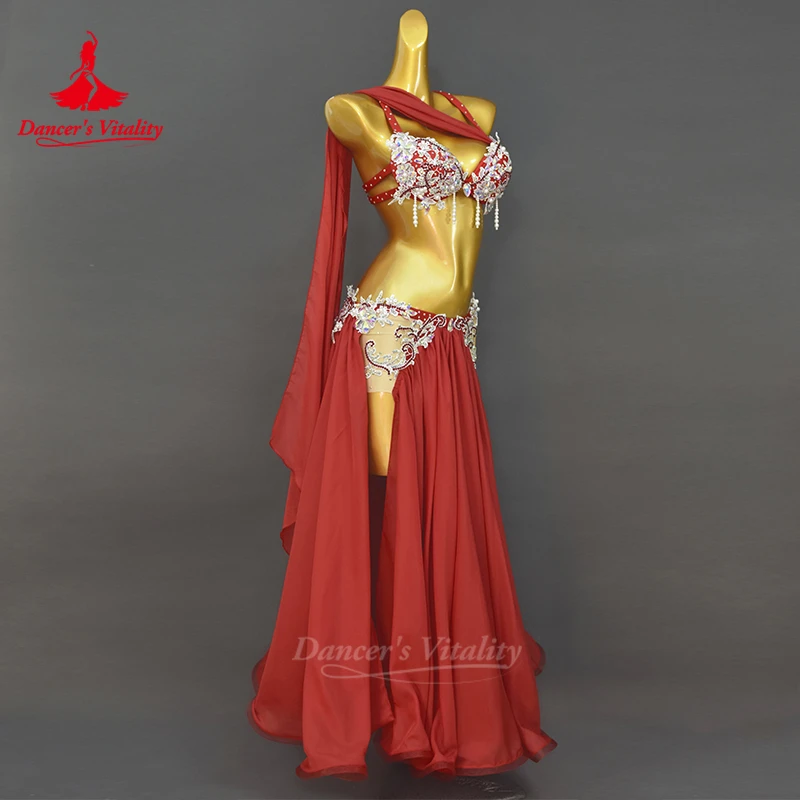 BellyDance Set Customized Exquisite Pearl Bra+Sexy Split Long