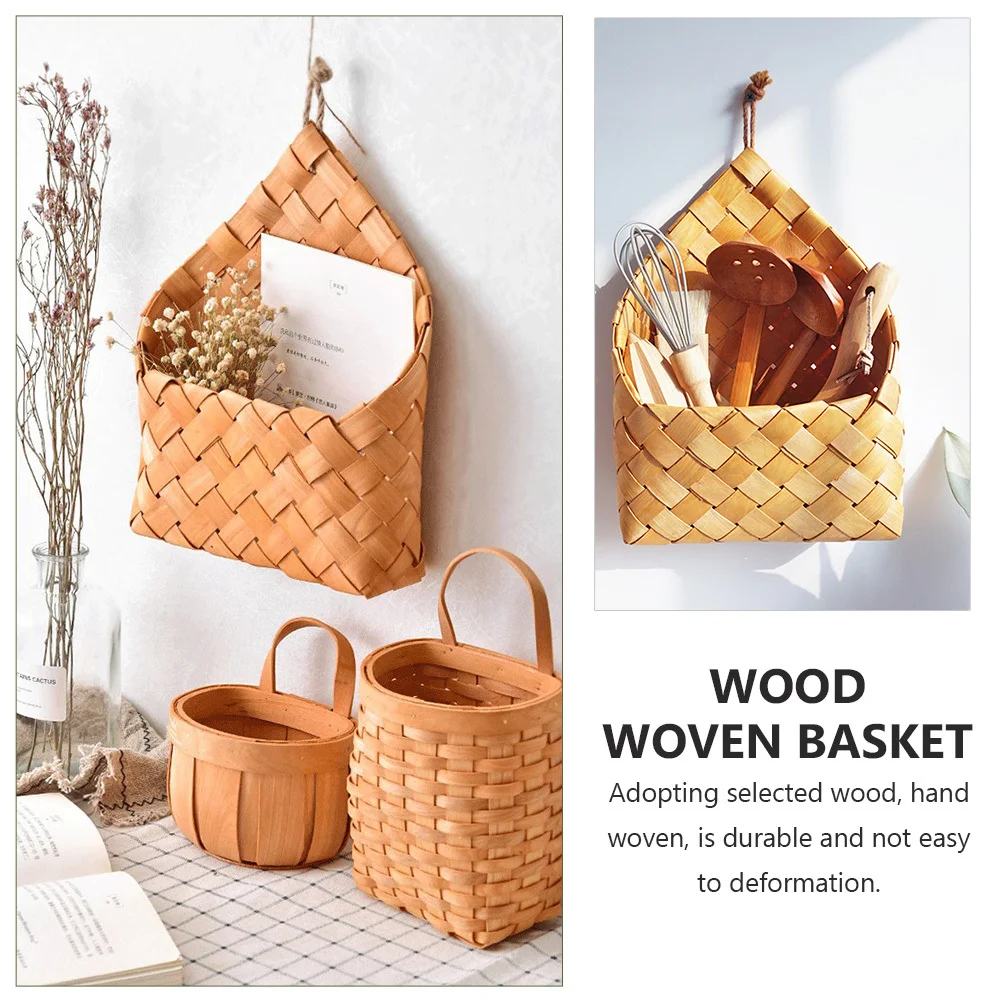 1 szt. Drewniany, pleciony kosz wiszący na ścianę, khaki, idealny jako doniczka na sukulenty, sztuczne kwiaty, dekoracja domu.