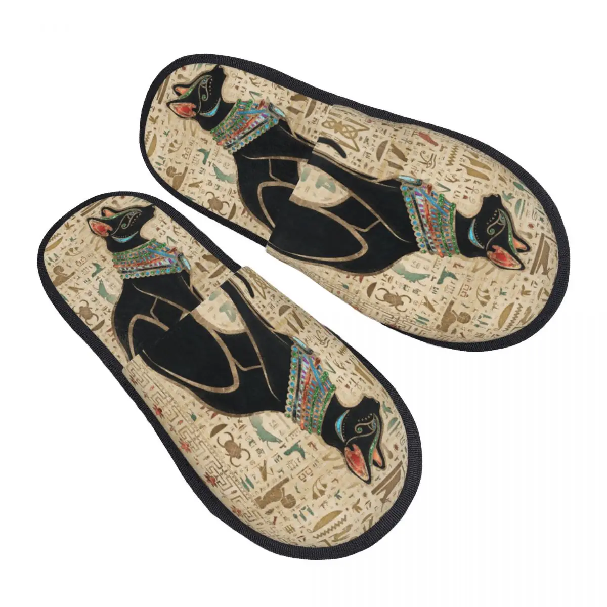 

Custom Egyptian Bastet Cat Soft Memory Foam House Slippers Women Ancient Egypt Art Comfy Warm Anti-skid Sole Slipper
