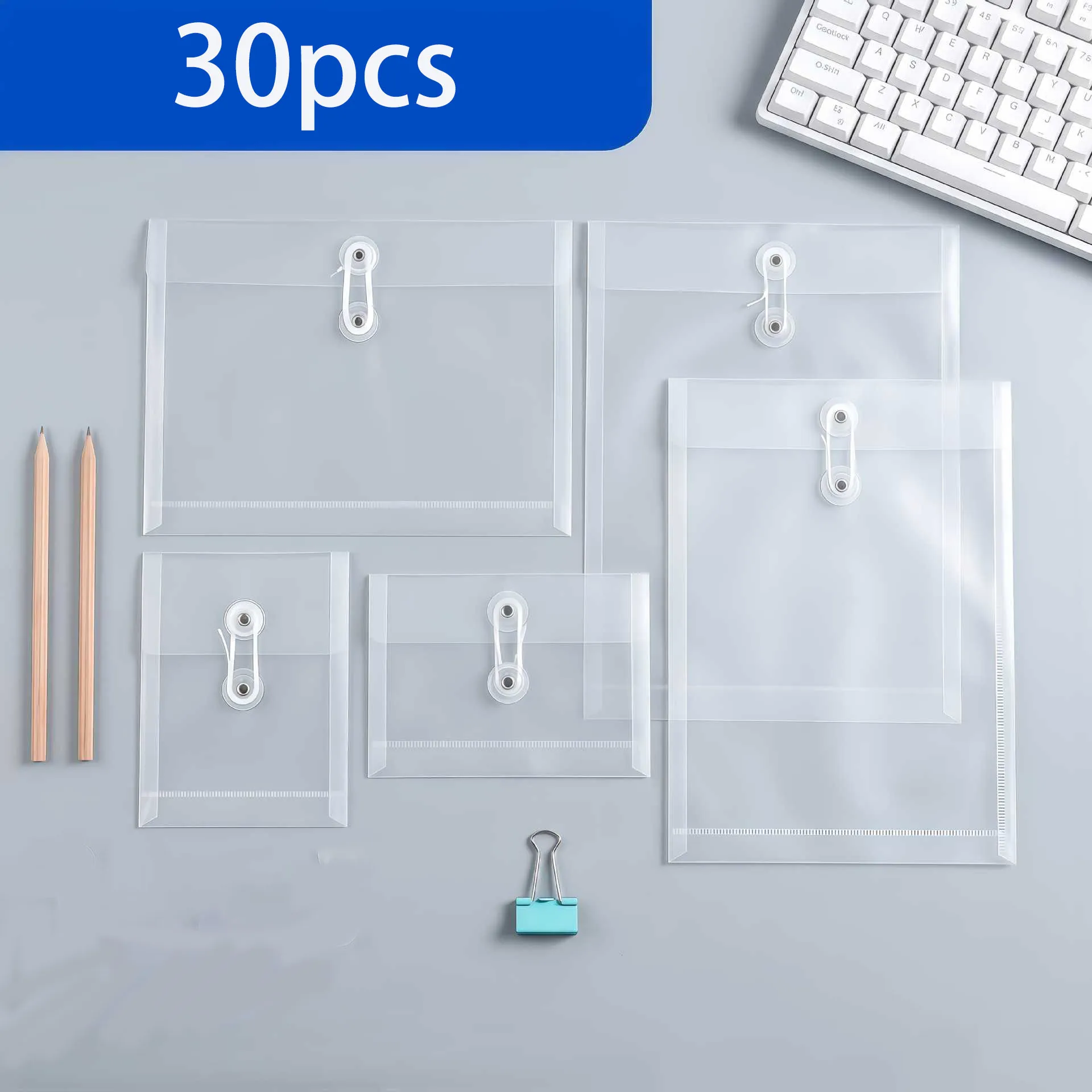30pcs/lot Waterproof Envelope Transparent File Bag A5/A6 Document Filing Storage Bag Student Capacity Contract Office Stationery