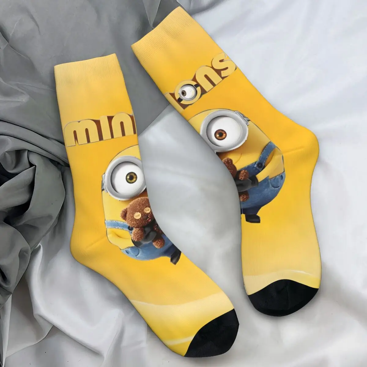 Big-Eyed M-Minions Banana Socks Novelty Stockings Winter Anti-Slip Men's Socks Comfortable Printed Running Sports Socks