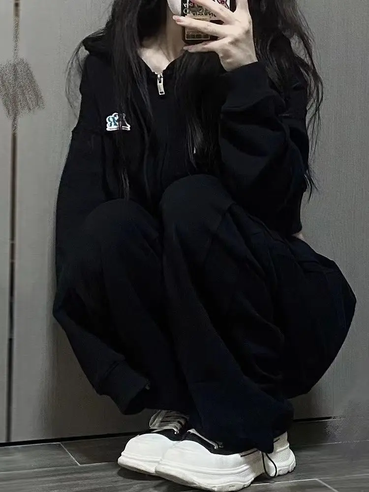 Women's Long Sleeve Zippered Hoodie Set - New Spring/Fall Korean Style Loose Fit Casual Two-Piece Outfit