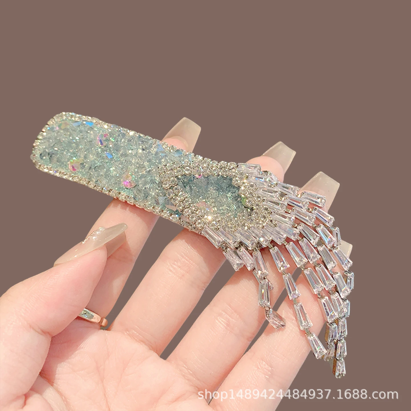 New Blue Flash Diamond Pearl Fringed Edge Clip Female Personality Temperament Hairpin Hair Accessories Female